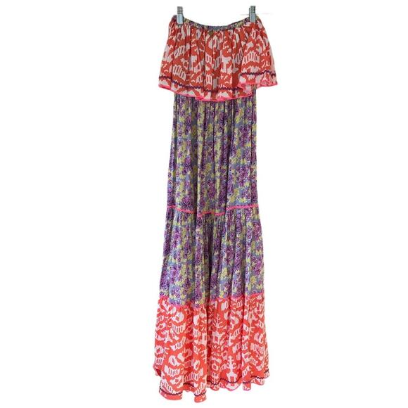 Place du Soleil Floral Ikat Tiered Sleeveless Ruffle Maxi Dress Multicolor - Picture 8 of 11
